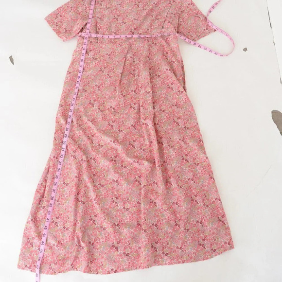 Vintage Homemade Redish Pink Floral  Short Sleeve Maxi Dress - Picture 5 of 14